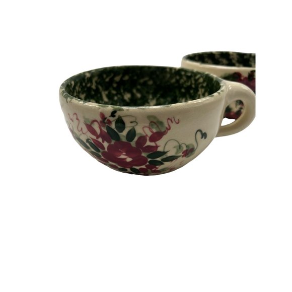 Handmade Art Pottery Soup Bowls Sponge Painted Floral Design Set of 2 - Picture 3 of 5